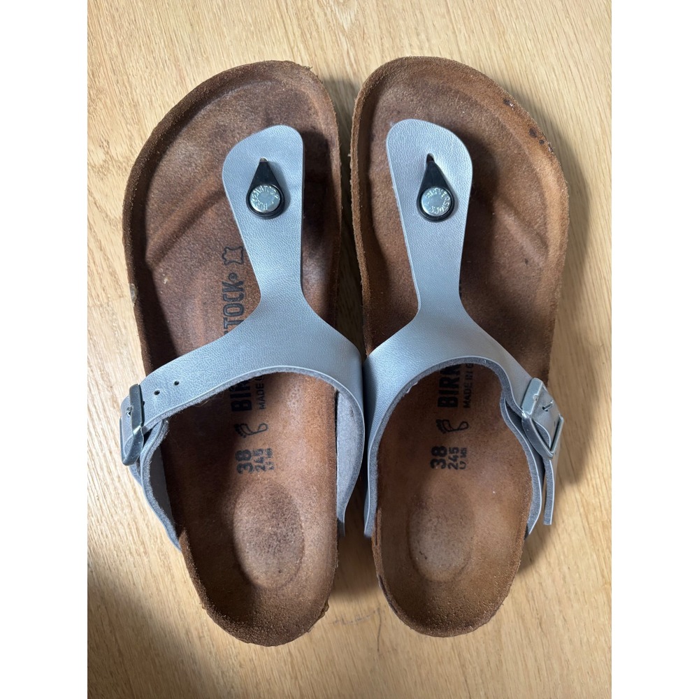 Birkenstock Gizeh Silver Birko-Flor Thong Sandal Women 38 L7 M5 Made in Germany